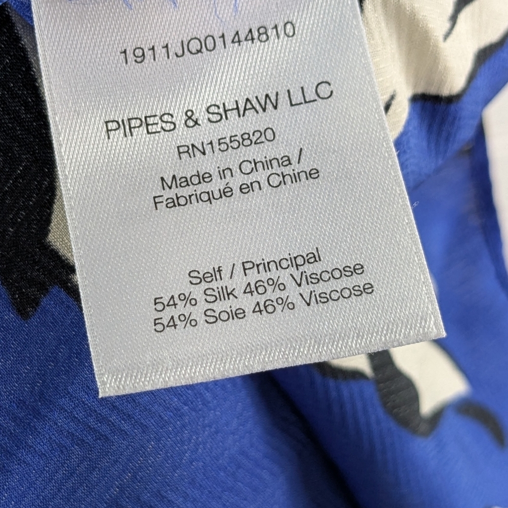 Veronica Beard Silk Blend Blue Floral Milan 3/4 Puff Sleeve V-Neck Blouse L - Picture 9 of 10
